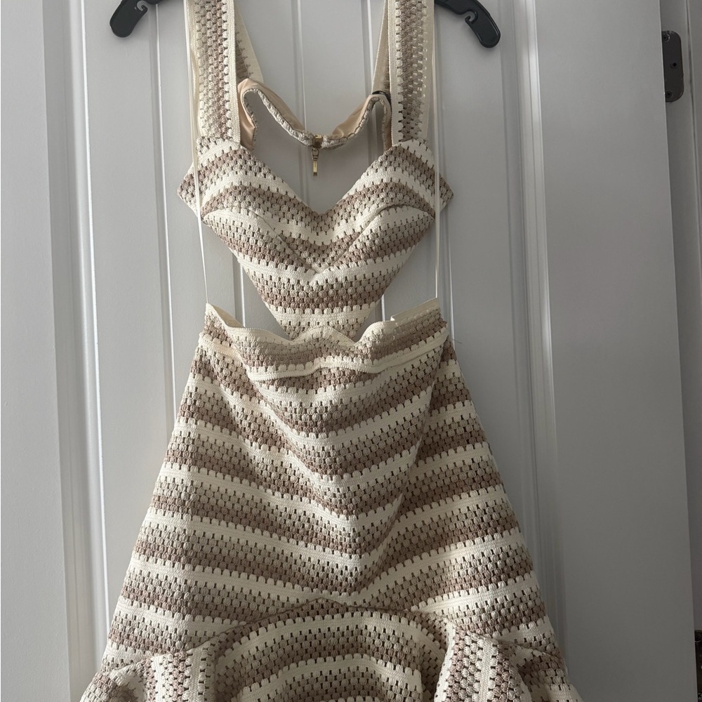 PatBO Cream and Taupe Crochet Cutout Dress